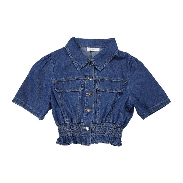 소일레 여성 반팔 숏 청 데님 크롭 반팔 셔츠 자켓