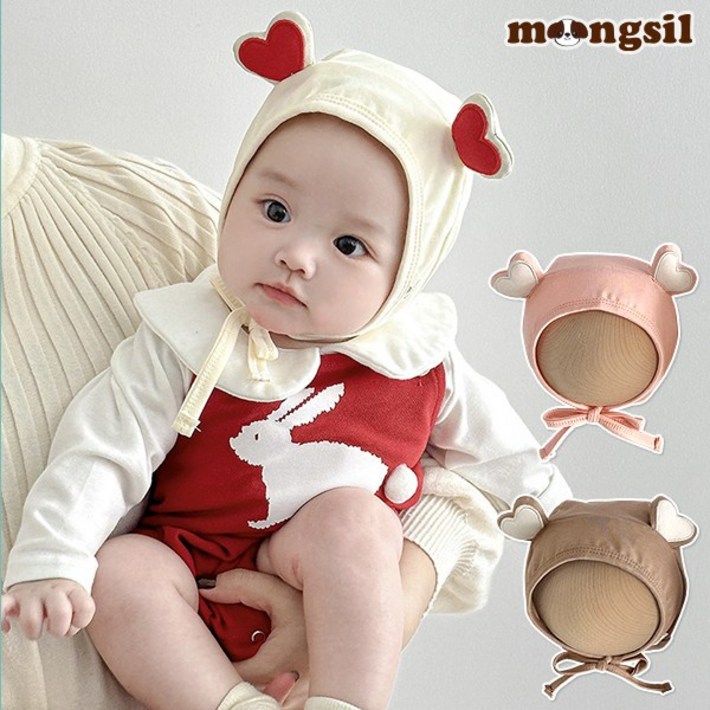 몽실이 하트귀달이 베이비 보넷 유아용 외출 아동 모자 몽실이 하트귀달이 베이비 보넷 유아용 외출 아동 모자