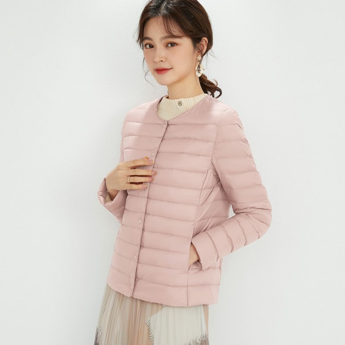 오스틱니 간절기 여성 경량 패딩 방수 골프 패딩 숏패딩 프리미엄 100융 라운드넥브이넥 전환 빅사이즈 여자구스패딩 보온과 패션을 겸비