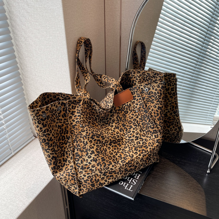무니유유 데일리 대용량 호피무늬 레오파드 캔버스 에코백 숄더백