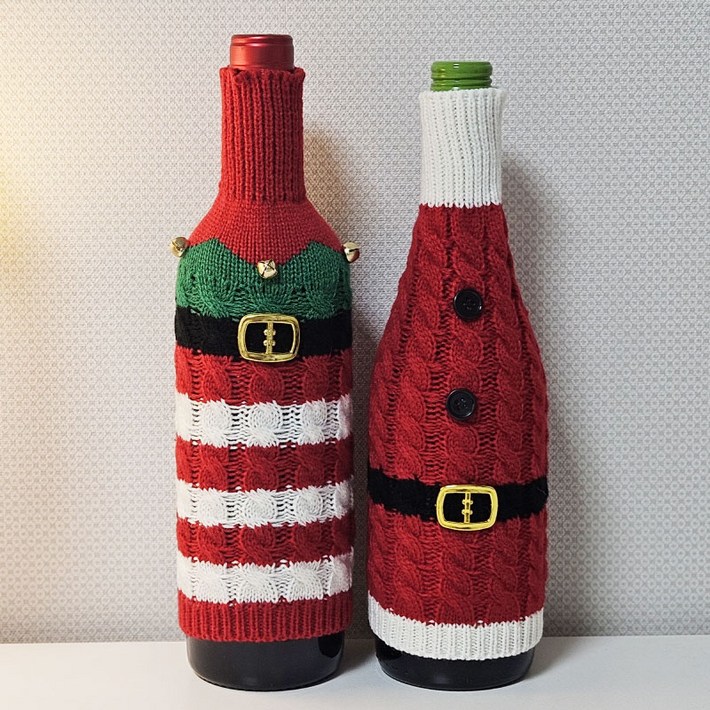 리빙릿 크리스마스 니트 와인병 커버 산타 벨트 홈파티 선물