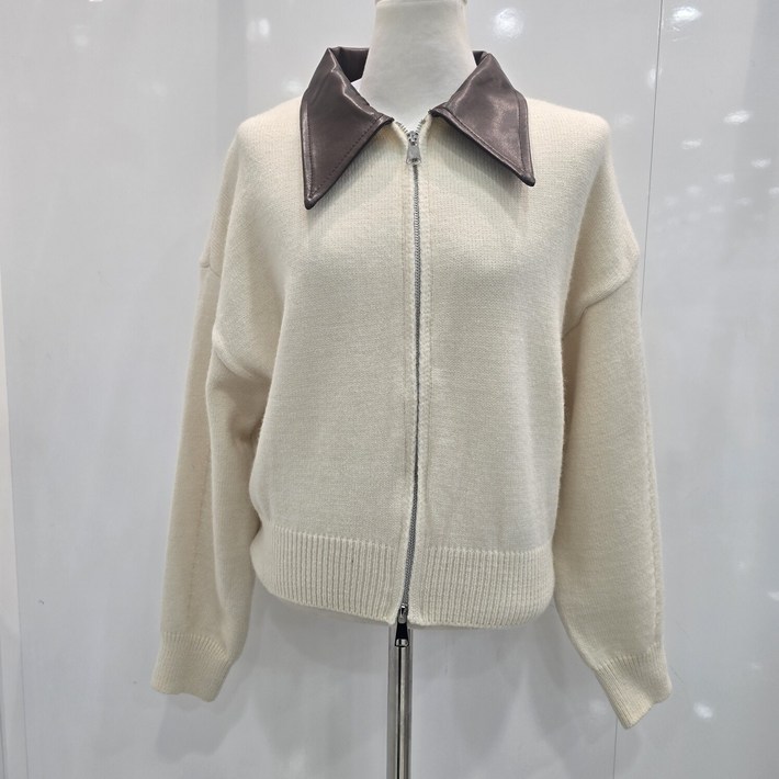 밸리걸 모다양산 레더카라 니트 집업 485730YS