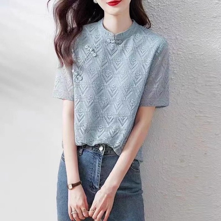 휠렉스 여성 패션 레이스 루즈핏 반팔 블라우스 JA75