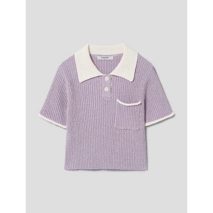 에잇세컨즈 배색 칼라 반팔 니트 바이올렛 (353451MQ9S)