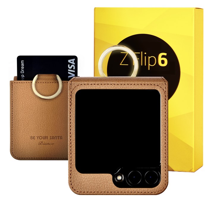 비유어산타 갤럭시 Z플립6 케이스 이태리 비건 가죽 힌지보호 카드 수납 링 보스코카드수납 3개 비앙코카드수납 1개