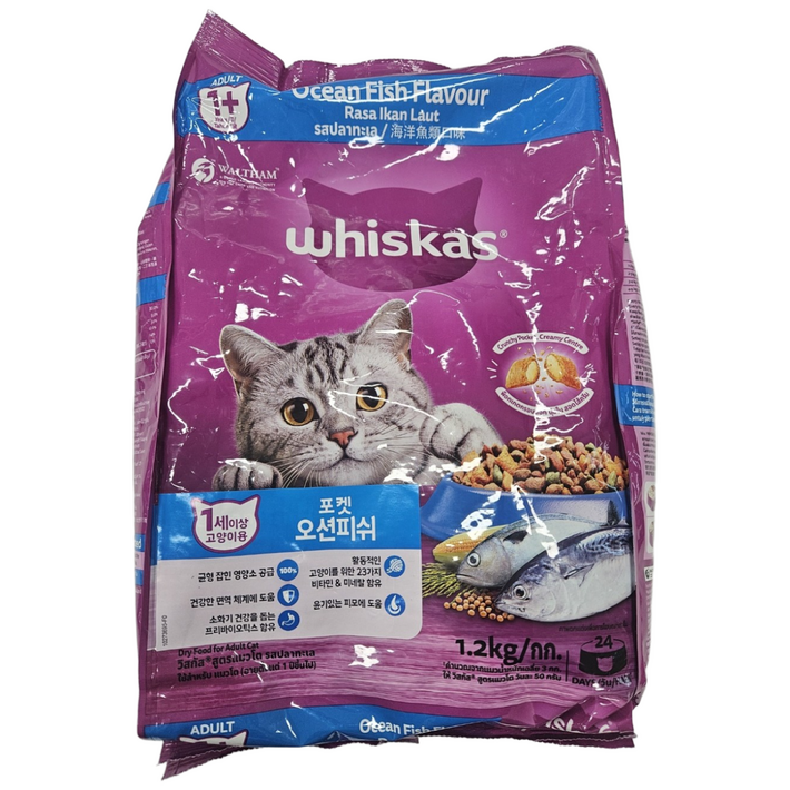 위스카스 성묘용 포켓 오션피쉬 고양이 사료, 2개, 1.2kg, 닭연어