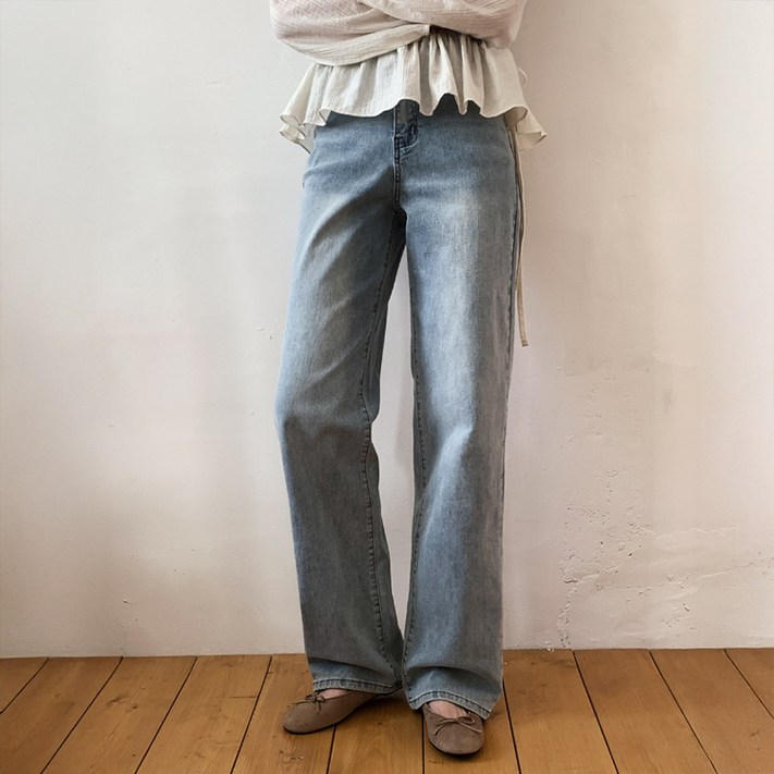 니썸 여성용 롱숏 투게더 워싱 세미 와이드 데님 팬츠