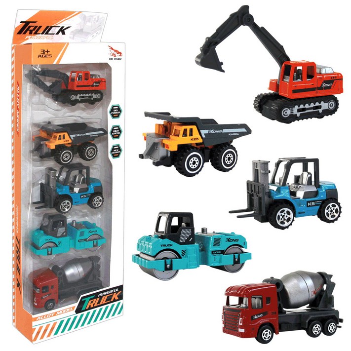 젠토이 칼라 중장비 미니카 5종 KX085, 혼합색상, 1세트