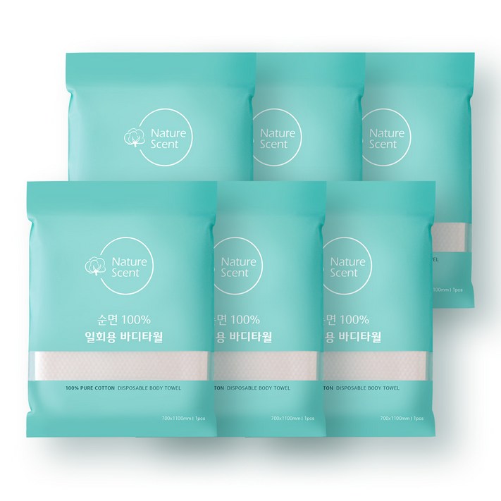 NatureScent 네이처센트 100 순면 일회용 타월바디타월, 화이트, 6개 NatureScent 네이처센트 100 순면 일회용 타월바디타월, 화이트, 6개