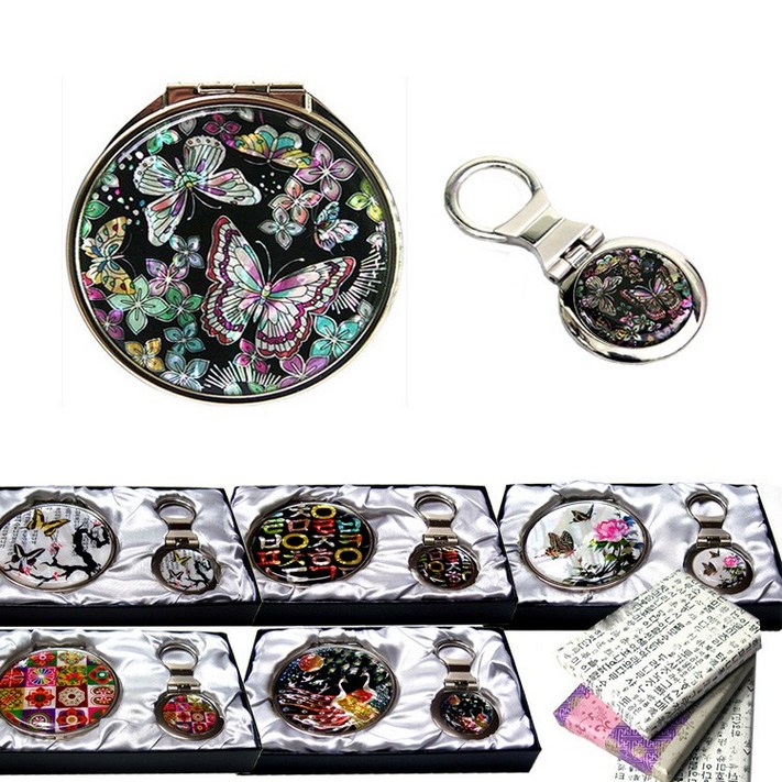 주파앤카코리아 T5167.2종자개 손거울대열쇠 셋트 손거울, 1개, 꽃나비