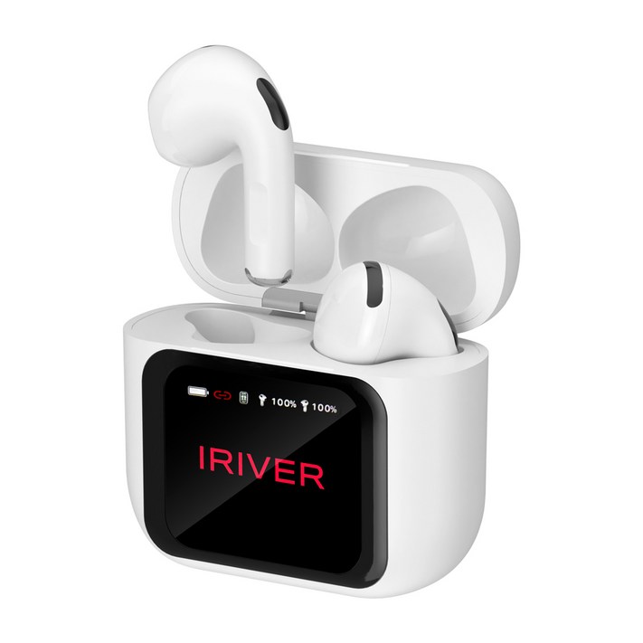 아이리버 오픈형 무선 블루투스 6.0 이어폰 IBZX1 LCD 터치스크린 타이머설정 카메라셔터 이어폰찾기 음향 효과 설정, 화이트