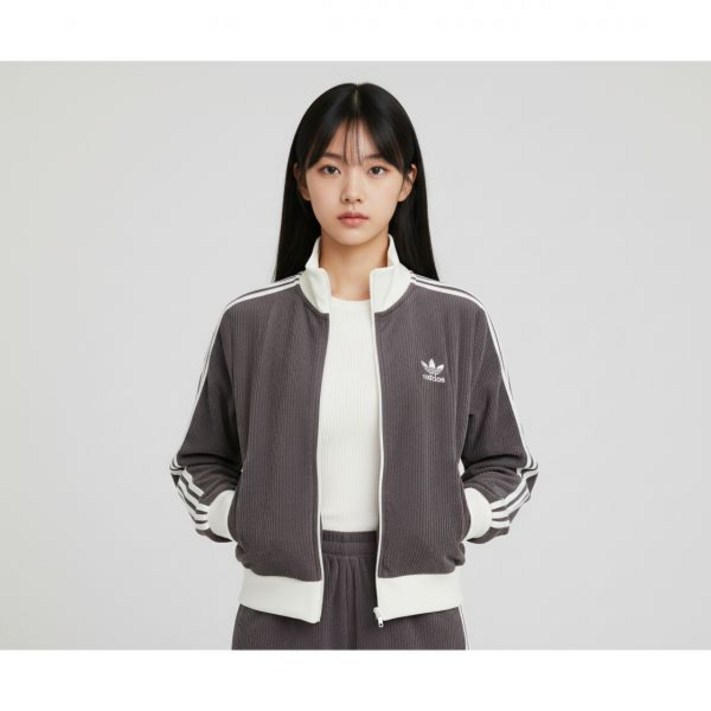아디다스 여성 차콜 코코아 니트 트랙탑 편안한 데일리 집업