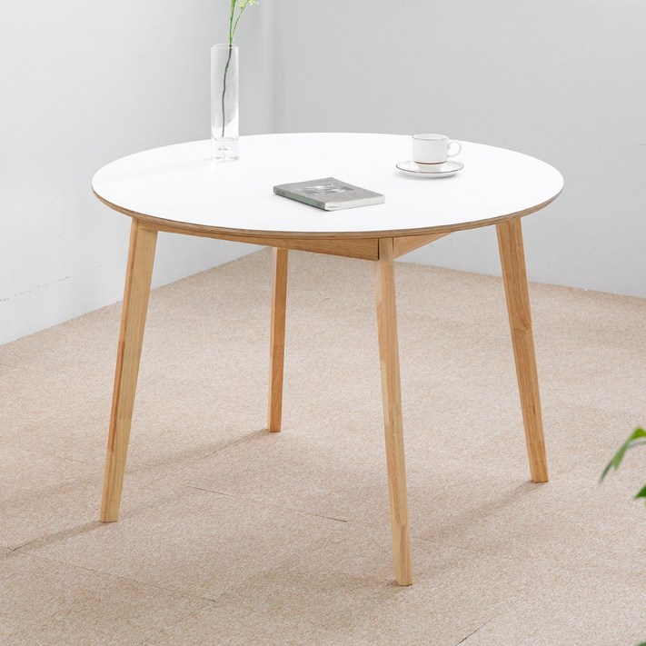 밀키우드 1000 원형 4인 화이트 주방 식탁 테이블 HPM 카페 커피숍 업소 회의 디자인, 화이트