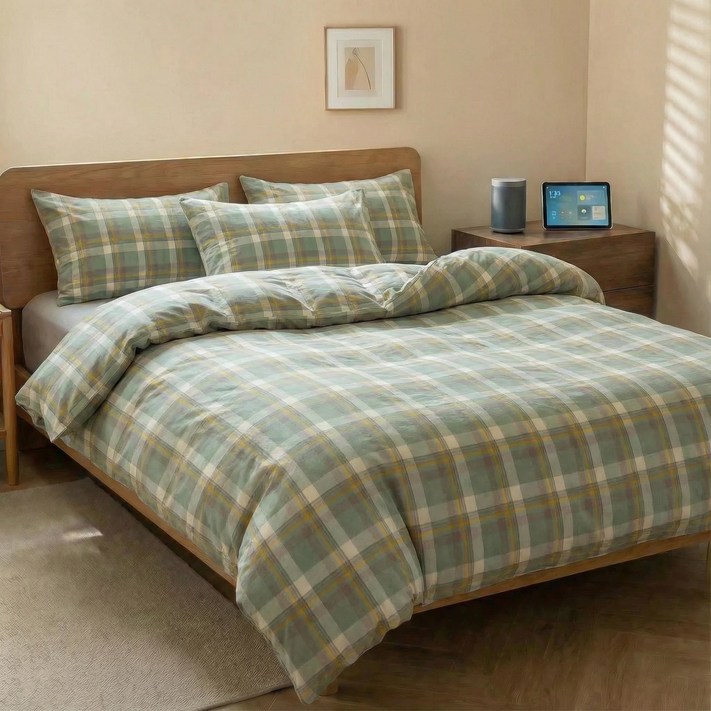 모던 체크 패턴 이불커버, 봄햇살 체크