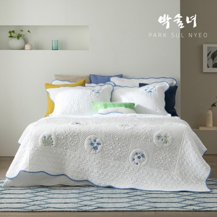 박술녀 자수퀼팅 광목워싱 침구풀세트 작품명 화원 킹K