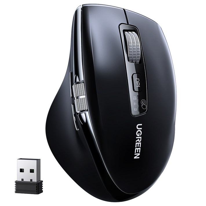 UGREEN 유그린 5000DPI 무한휠 스크롤 멀티페어링 블루투스 무선 마우스 인체공학 저소음 마우스 맥북 태블릿 노트북 컴퓨터 PC 호환 자동절전모드, Black, M751