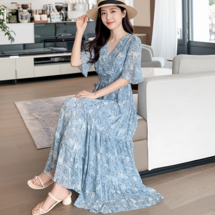 쁘띠엘라 체형커버 휴양지원피스 데일리 스모크밴딩 바캉스룩