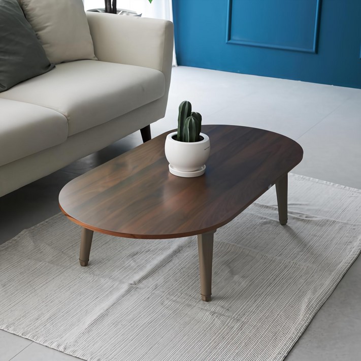 스토리퍼니쳐 국내생산 E0 LPM 6단높이조절 타원 접이식 테이블, 콜롬비아월넛