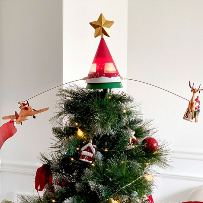 크리스마스 빙글빙글 트리 인테리어 오너먼트 탑 토퍼 기차 장식 오브제 어린이 장난감 선물, 1개, 단일