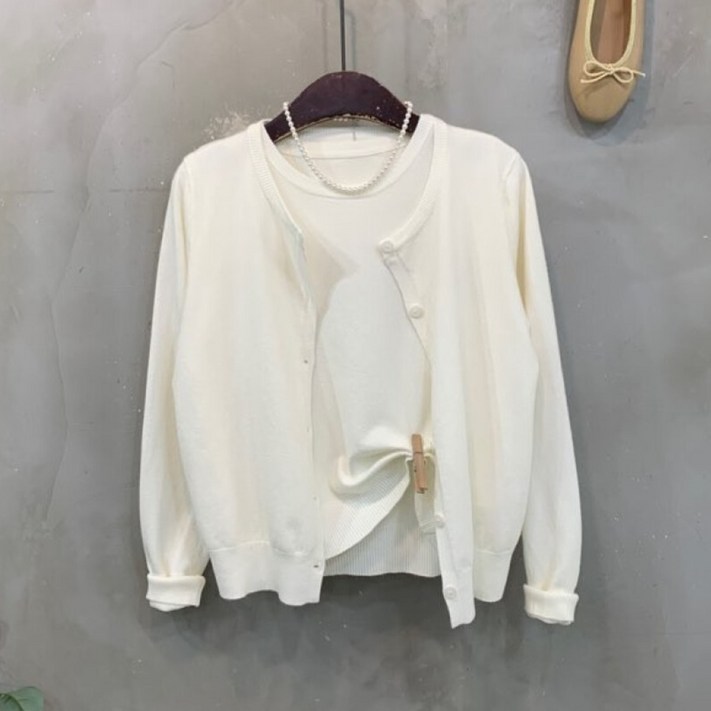 씨샵인더룸  푸나 베이직 반팔 니트 긴팔 니트 가디건 세트 5color