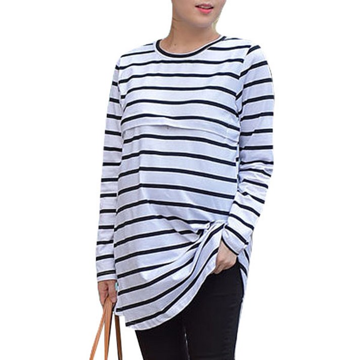 마더라이크 면 단가라 수유 티셔츠