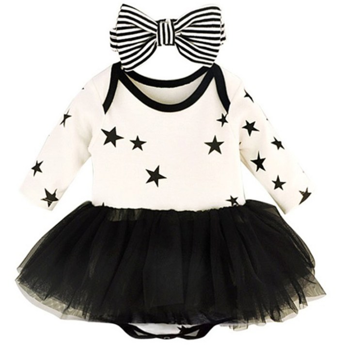 맘스케어 여아용 튜튜긴팔수트 + 리본헤어밴드 세트