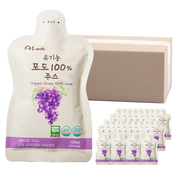 온네이쳐 유기농 포도 100% 주스, 100ml, 24개입