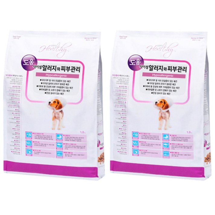 에임헬씨 전연령용 식이성 알러지와 피부관리 도움 애견사료, 1.8kg, 2개