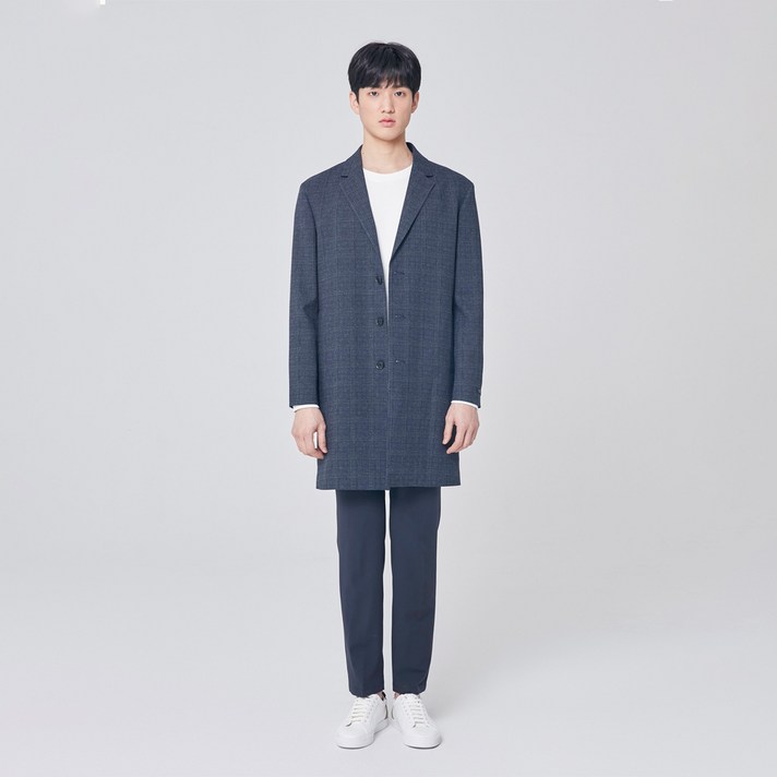 마인드브릿지 남성 폴리 스판 프린트 체크 세미오버 싱글코트 MUCA2103