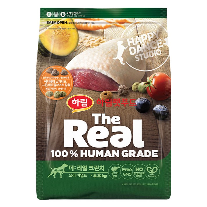  더리얼 어덜트 크런치 건식사료, 오리, 5.8kg, 1개 