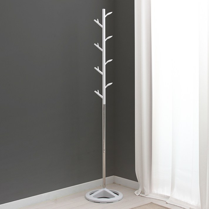  올리빙 나무 스탠드 옷걸이, 나무 화이트, 1개 