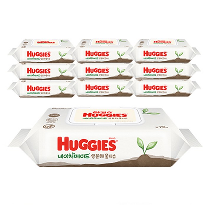 하기스 네이처메이드 생분해 물티슈 캡형, 70개입, 10개