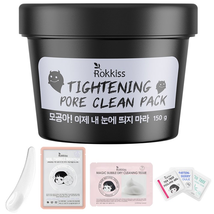 록키스 타이트닝 포어 클린 팩 150g + 스파출러 + 샘플파우치3종(랜덤) + 마스크팩 + 클렌징티슈, 1개