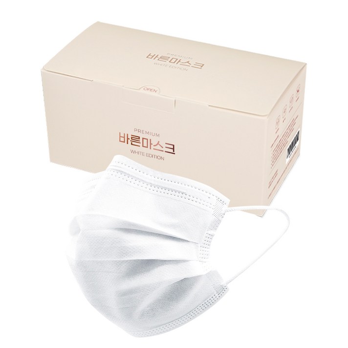 바른 일회용 마스크, 50개입, 1개, 화이트