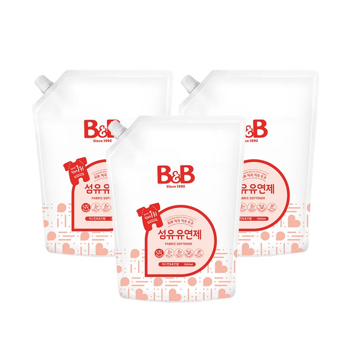 비앤비 섬유유연제 자스민 앤 로즈 리필, 1500ml, 3개입