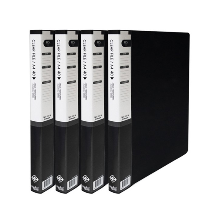 희망화일 클리어 파일 40매 보급형, 검정, 4개