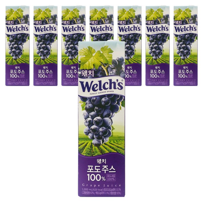 웰치스 포도 주스 종이팩, 1L, 8개
