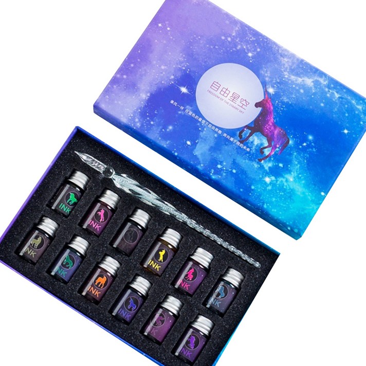 
                                                        미니띠네 미니제이드 크리스탈 유리 만년필 + 딥 잉크 12p 작문 도구 선물 세트, E
                                                    