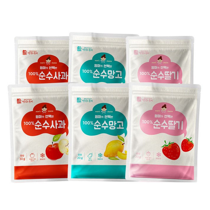 맛있는풍경 동결건조 과일칩 순수딸기 20g x 2p + 순수망고 20g x 2p + 순수사과 30g x 2p, 딸기맛, 망고맛, 사과맛, 1세트