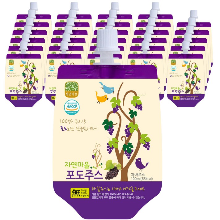 자연마을 프리미엄 착즙 포도주스, 100ml, 30개