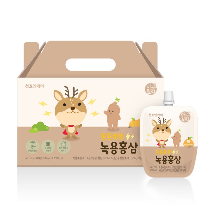 하루활력 튼튼쑥쑥 녹용 유아 홍삼, 40ml, 30개