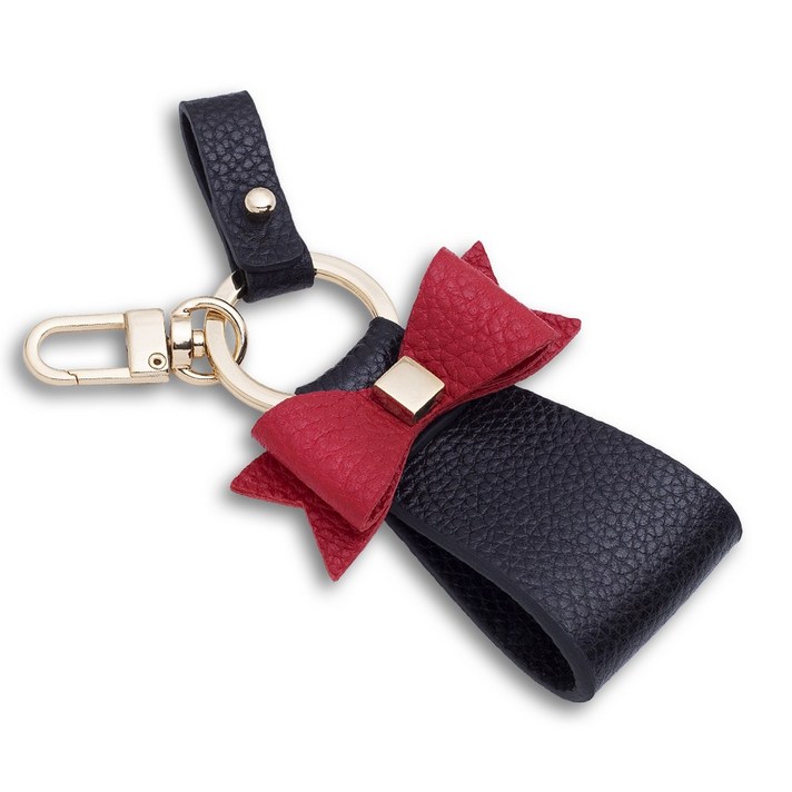 무에뜨 소가죽 리본 자동차 키링, 1개, 블랙