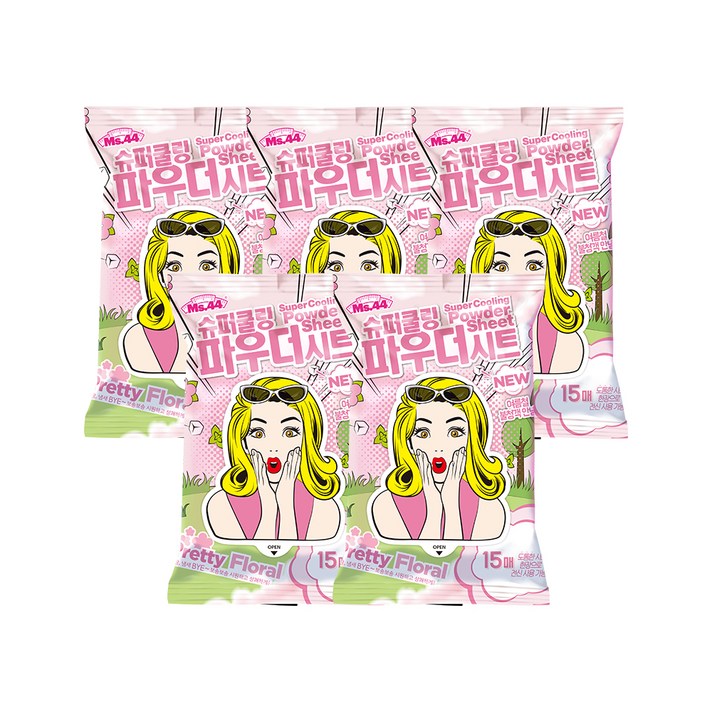 미스사사 슈퍼 쿨링 파우더 시트 데오드란트 플로럴 15매, 5개