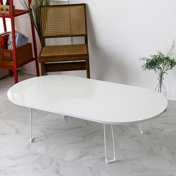 벨라홈 LPM 샤르망 타원형 접이식테이블 1200 x 600 mm, 화이트