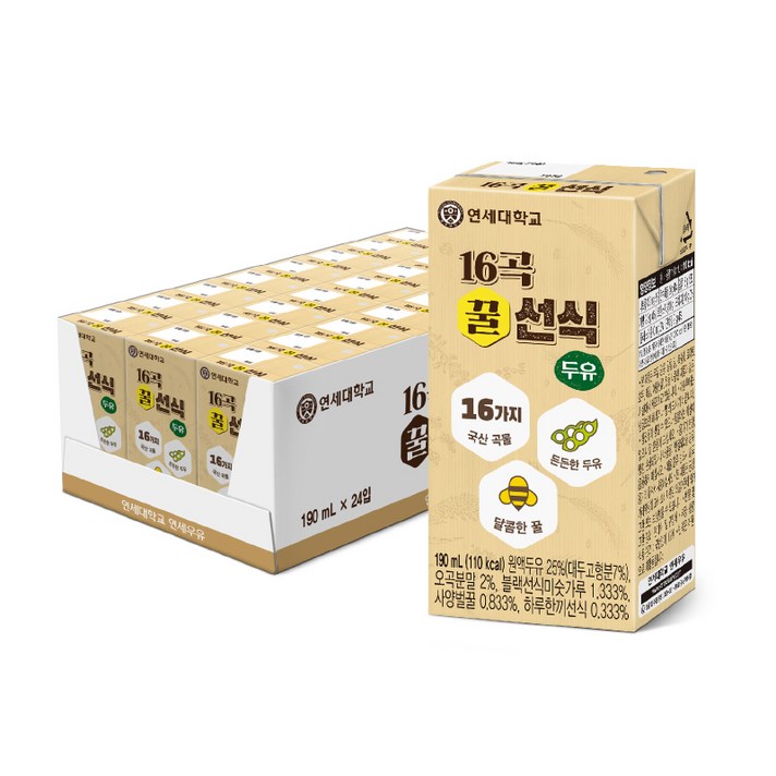 연세우유 16곡 꿀선식 두유, 190ml, 24개