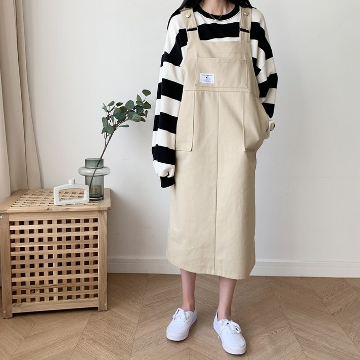 델피드 포켓 멜빵 롱원피스