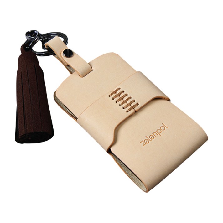 제렌폴 SM5 QM5 SM3 QM3 클리오 스마트키 케이스 ZS02, 테닝베이지(케이스), 다크브라운(태슬)