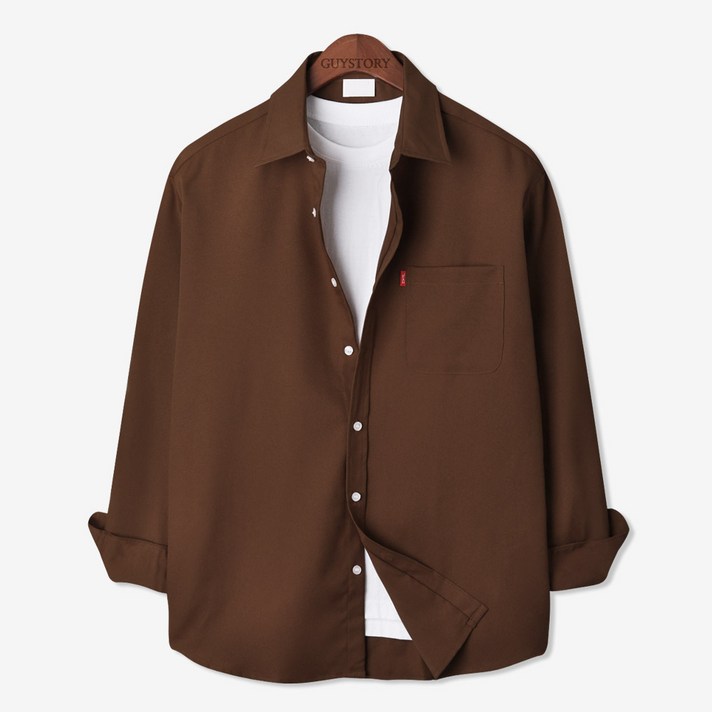 가이스토리 남성용 사계절 피셔 포켓 긴팔 빅사이즈 캐주얼 셔츠
