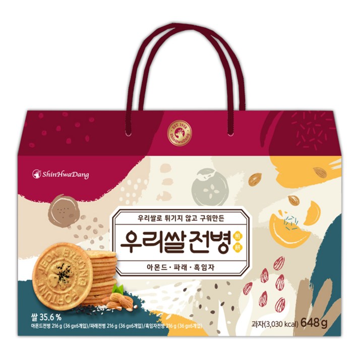 신화당 우리쌀 전병 세트 648g, 흑임자 36g x 6p + 파래 36g x 6p + 아몬드 36g x 6p, 1세트