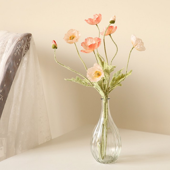 더플라워마켓 조화 프리미엄 양귀비 + 물방울 호리병 세트, 코랄핑크, 1세트